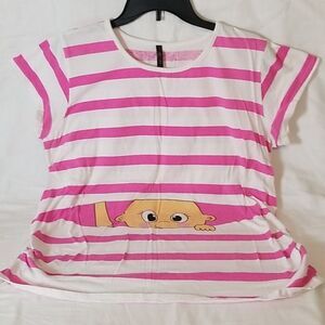 Electric Pink White‎ & Pink Striped SS T-Shirt